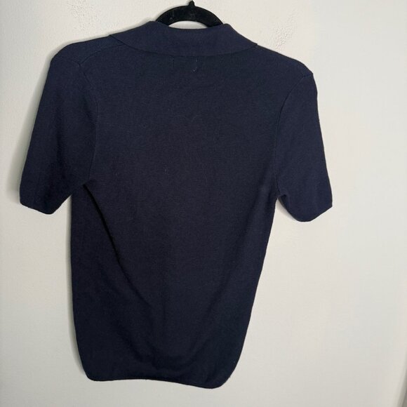 Yves Saint Laurent Blue Vintage Quarter Button Logo Pin Polo Short Sleeve authen - Picture 2 of 4